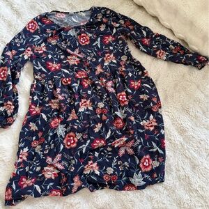 Old Navy Navy Floral Long-Sleeve Dress with Red & Cream Flowers